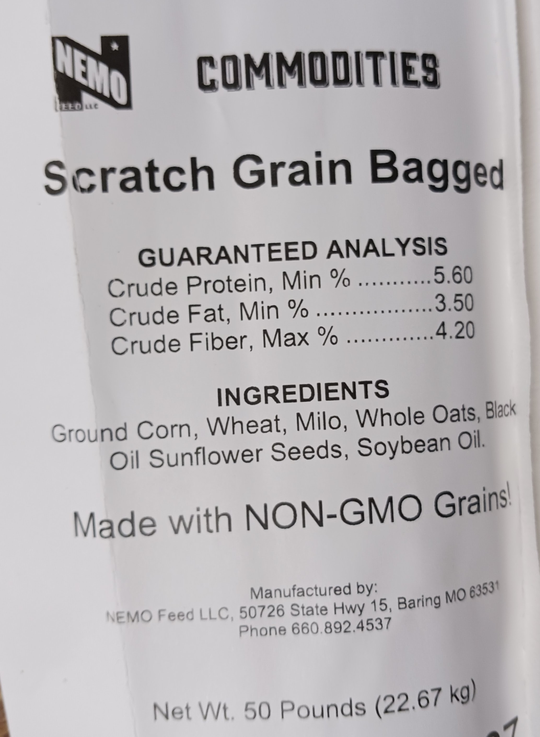 Chicken Scratch Grains Guaranteed Analysis